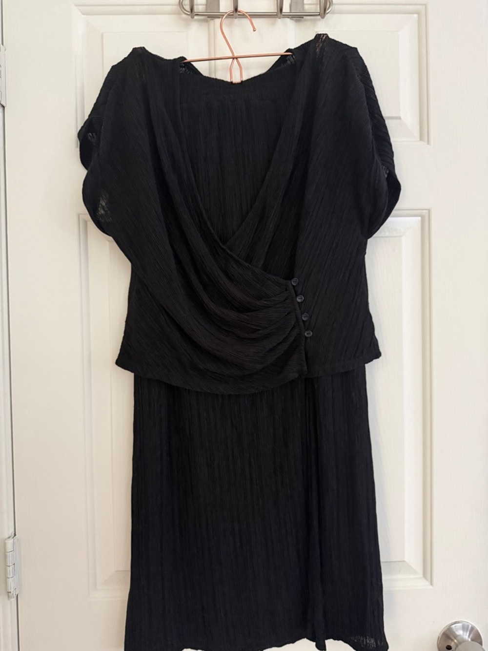 Astr Black Ribbed Two-Piece Set with Gold Accent